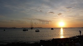 日落,太陽,海