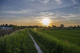 日落,河,景觀