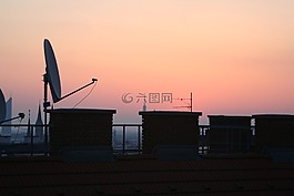 屋頂,天空,日出