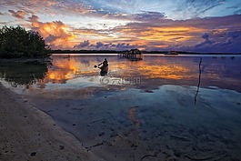 泻湖,船,黄昏