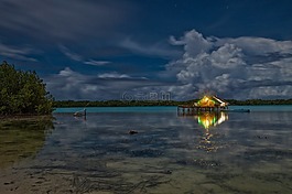 瀉湖,夜景,水棚