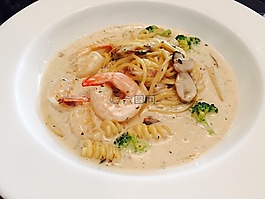 意大利面,海鲜,奶油