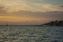 景觀,海,晚上