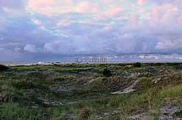 沙丘景观,borkum 青年海滩,蓝色小时