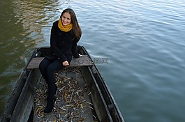 年輕女子,船,多瑙河