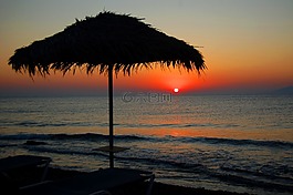 日落,太陽能,海灘