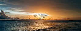 日落,景觀,海