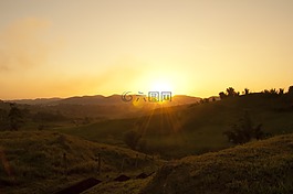 太陽的,山,草
