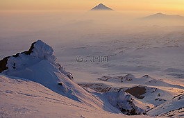 日落,火山,腳