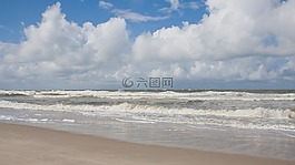 波,海灘,沙