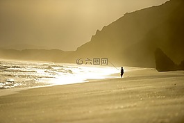 釣魚,日落,海灘