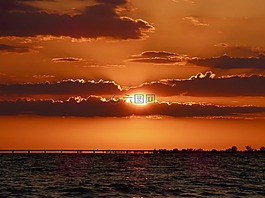 日落,水,天空