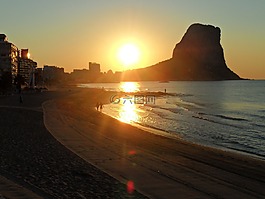 海,海灘,日落