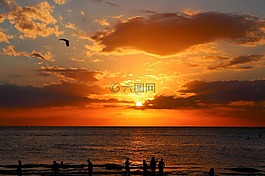 日落,海,帆船