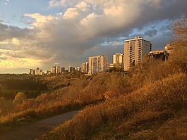 天際線,日落,河