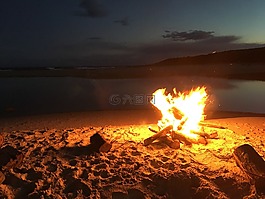 火,海灘,海岸
