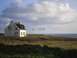 房子,布列塔尼,天空
