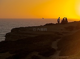 日落,海洋,懸崖