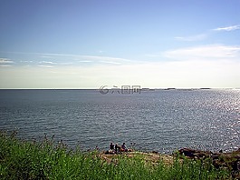 野餐,海,海灘