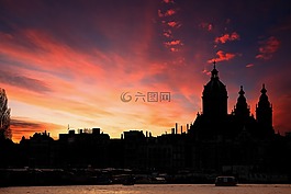 日落,側(cè)影,太陽
