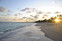 海灘,日落的時候,日出