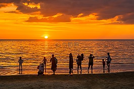日落,海灘,海