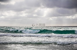 波,海灘,水