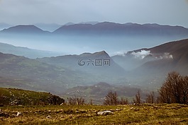 山,景觀,云