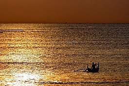 日落,水,海