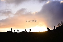 側(cè)影,日落,山
