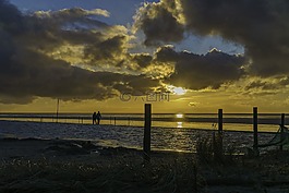 日落,瓦登海,norddeich