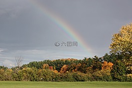 彩虹,秋天,葉子