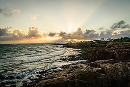 水,海岸,日落