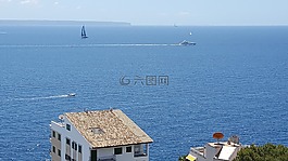 屋頂,海,游艇