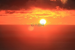 云,日落,海