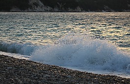 晚上,海灘,波