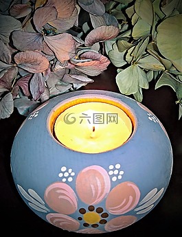 光,蠟燭,干的繡球花