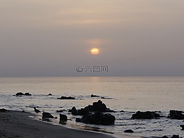 日出,海岸,天空