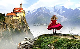 大自然,女孩,山