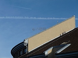 屋頂,飛機,天空
