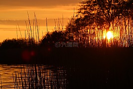 日落,湖,abendstimmung