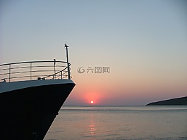 日出,船,海
