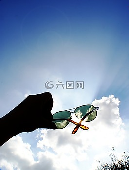 太陽鏡,天空,云