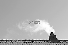 屋頂,煙,冬天