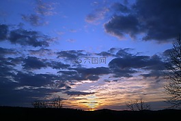 日落,天空,云
