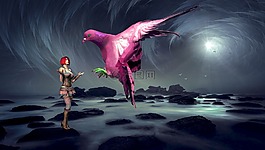 幻想,女子,鴿子