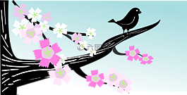 鳥,枝杈,花