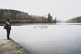 凍的湖,查看,湖