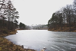 凍的湖,風景,景觀