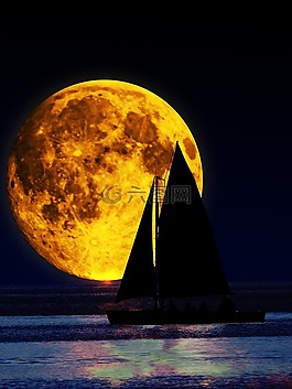 夜,月球,湖
